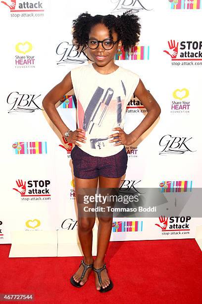 Actress Riele Downs attends the GBK & Stop Attack Pre Kids Choice Gift Lounge at The Redbury Hotel on March 26, 2015 in Hollywood, California.