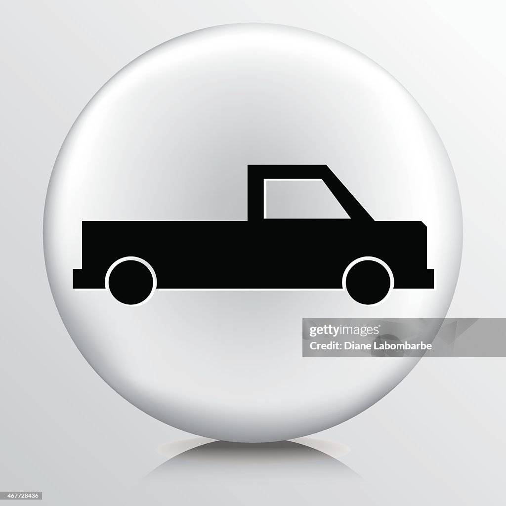 Round White Icon With Silhouette Pickup Truck