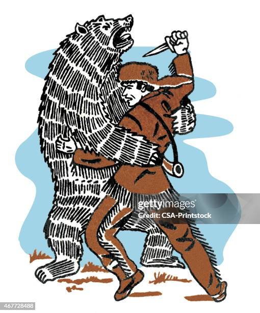 monster fight - man wrestling bear stock illustrations