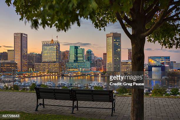 baltimore akyline from historic federal hill park - baltimore maryland foto e immagini stock