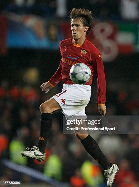 Rodrigo Taddei of Roma in action during the UEFA Champions League Group A match between Chelsea and AS Roma at Stamford Bridge on October 22, 2008 in...