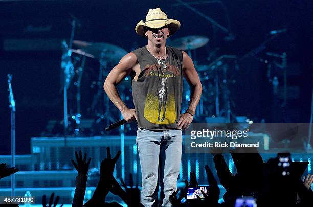 Kenny Chesney performs onstage during Kenny Chesney's The Big Revival 2015 Tour kick-off for a 55 show run through August. The high-energy opening...