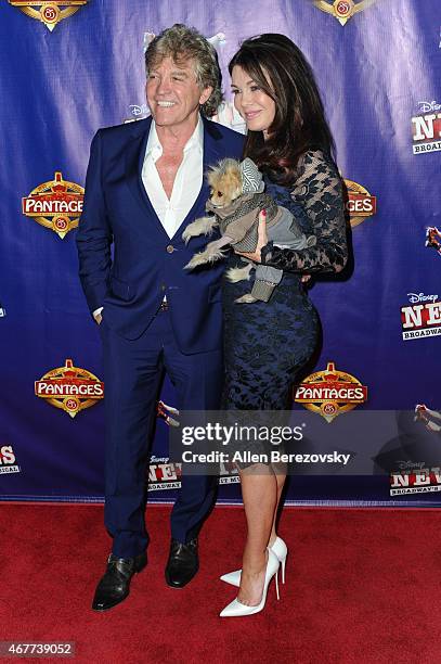 Personalities Ken Todd, Lisa Vanderpump and Giggy arrive at the opening night of "Newsies" at the Pantages Theatre on March 26, 2015 in Hollywood,...