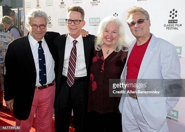 Actors Michael Tucci, Kelly Ward, Jamie Donnelly and Barry Pearl attend the 2015 TCM Classic Film Festival's opening night gala premiere of 50th...