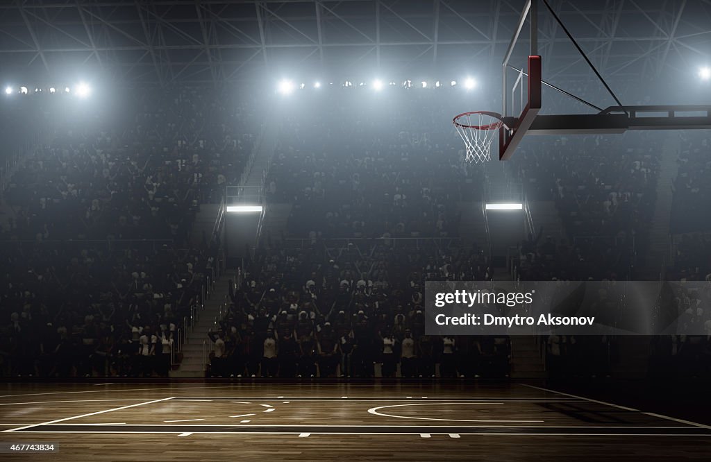 Crowd waiting for basketball teams to enter the arena