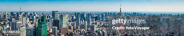 tokyo super panorama crowded cityscape skytree tokyo tower aerial view japan - tokyo skytree stock pictures, royalty-free photos & images