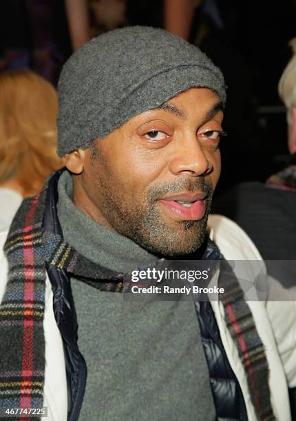 Designer Andre Walker attends the Academy Of Art University Fall 2014 Collections show during Mercedes-Benz Fashion Week at The Theatre at Lincoln...