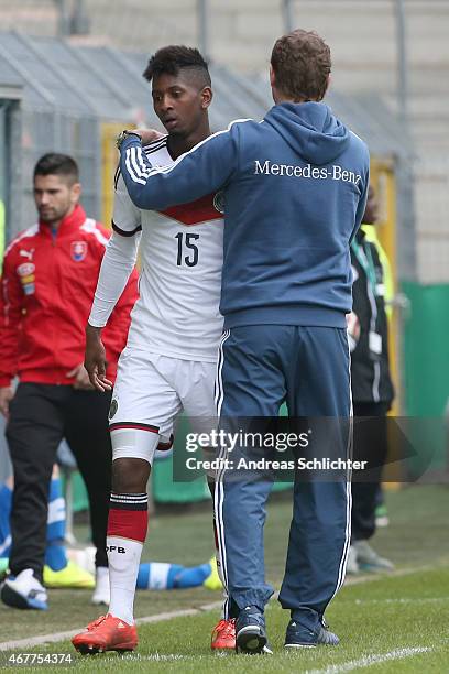 Barry Boubacar and Trainer Marcus Sorg of Germany during the UEFA Under19 Elite Round match between U19 Germany and U19 Slovakia at Carl-Benz-Stadium...