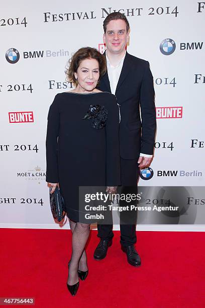 Hannelore Elsner and her son Dominik attend the Bunte & BMW Festival Night 2014 at Humboldt Carree on February 7, 2014 in Berlin, Germany.