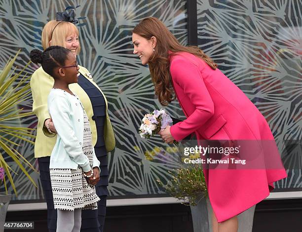 Catherine, Duchess of Cambridge visits the Stephen Lawrence Centre, Deptford, to tour the facility and meet Charitable Trust members on March 27,...