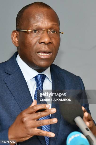 Executive Director of International Cocoa Organization ,Jean-Marc Anga, speaks during the ICCO World Cocoa Conference in Abidjan on March 27, 2015....