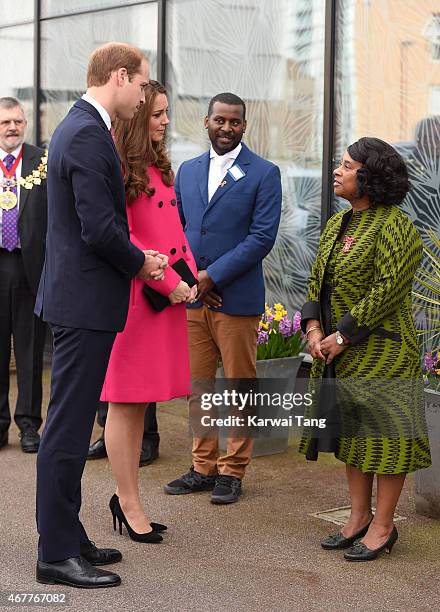 Prince William, Duke of Cambridge and Catherine, Duchess of Cambridge meet Doreen Lawrence, Baroness Lawrence of Clarendon while visiting the Stephen...