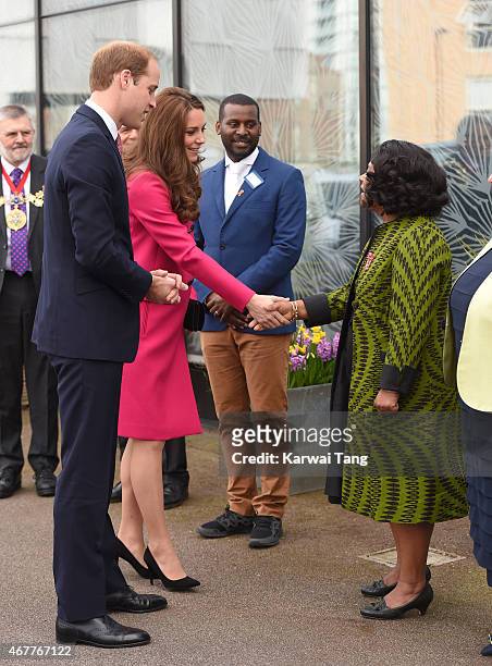 Prince William, Duke of Cambridge and Catherine, Duchess of Cambridge meet Doreen Lawrence, Baroness Lawrence of Clarendon while visiting the Stephen...