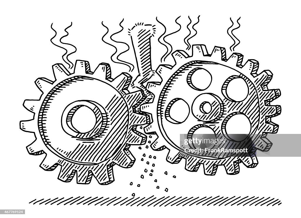 Damaged Machine Gears Failure Concept Drawing High-Res Vector Graphic ...