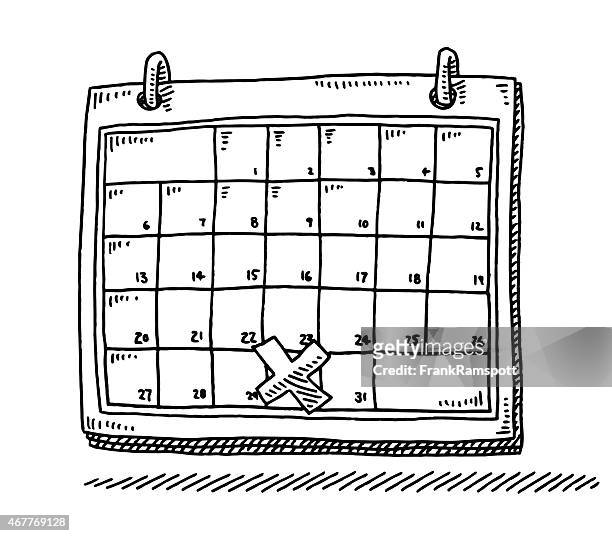 ilustraciones, imágenes clip art, dibujos animados e iconos de stock de calendario mensual cita cruce dibujo - organizador electrónico