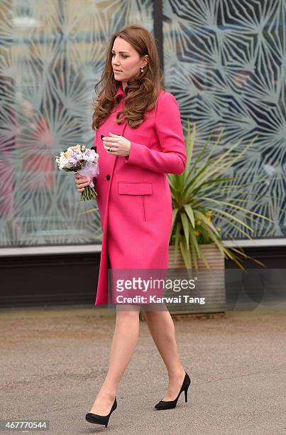 Catherine, Duchess of Cambridge departs after visiting the Stephen Lawrence Centre, Deptford, where she toured the facilities and met with Charitable...