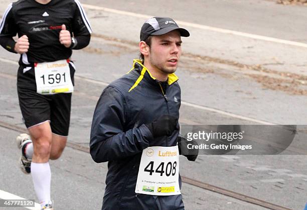 In this photo released today, co-pilot of Germanwings flight 4U9525 Andreas Lubitz participates in the Frankfurt City Half-Marathon on March 14, 2010...