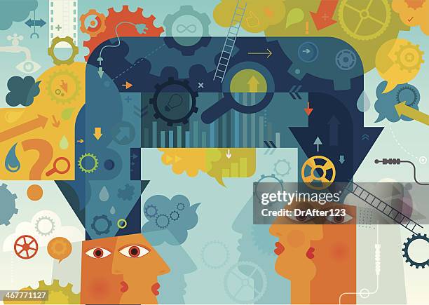 exchanging views and ideas - changing light bulb stock illustrations