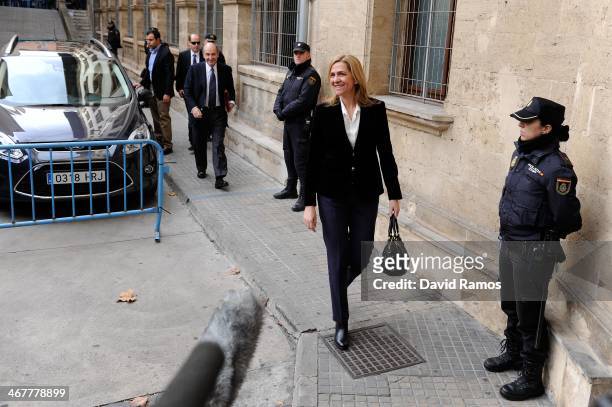 Princess Cristina of Spain arrives at the Palma de Mallorca Couthouse to give evidence during the 'Noos Trial' on February 8, 2014 in Palma de...