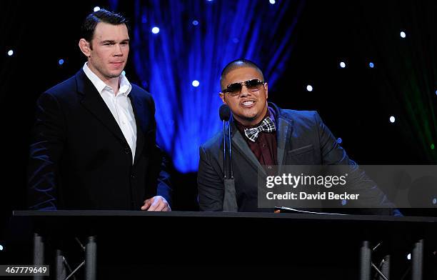 Hall of Famer Forrest Griffin and three-time world champion boxer Fernando Vargas present the Personality of the Year award during the sixth annual...