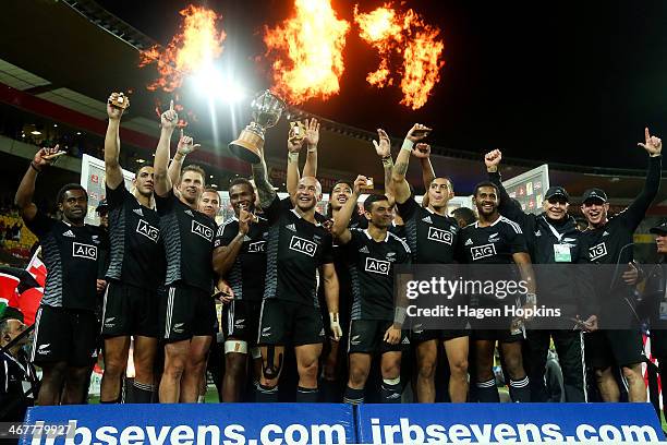 Captain D J Forbes and the New Zealand team celebrate after winning the Cup Final match between New Zealand and South Africa during the Wellington...