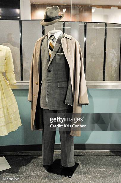 Don Draper's suit and other objects from the iconic TV series "Mad Men" are presented to the National Museum of American History on March 27, 2015 in...