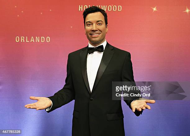 View of a Madame Tussauds wax figure on display as host of NBC's 'The Tonight Show', Jimmy Fallon joins Madame Tussauds to debut five unique, brand...