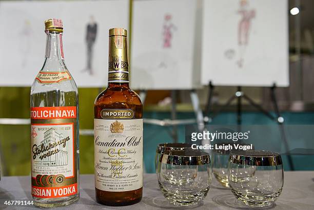 Period accurate bar set is on display during the Smithsonian Museum Of American History: Mad Men Ceremony at Smithsonian National Museum Of American...