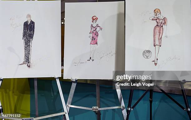 Costume sketches are seen on display during the Smithsonian Museum Of American History: Mad Men Ceremony at Smithsonian National Museum Of American...