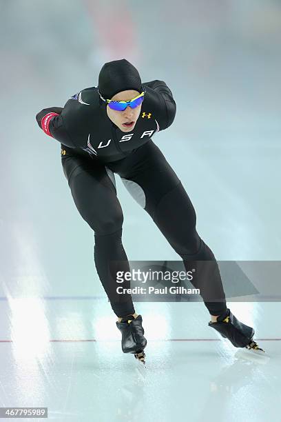 Patrick Meek of the United States competes during the Men's 5000m Speed Skating event during day 1 of the Sochi 2014 Winter Olympics at Adler Arena...