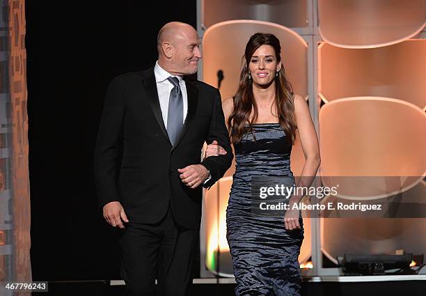 Actors Corbin Bernsen and Cory Oliver speak on stage at the 22nd Annual Movieguide Awards Gala at the Universal Hilton Hotel on February 7, 2014 in...