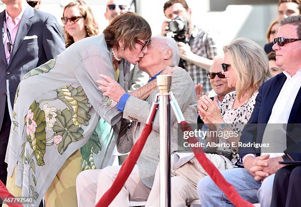 Actress Shirley MacLaine, honoree Christopher Plummer, Elaine Taylor and actor William Shatner attend the Christopher Plummer Hand and Footprint...