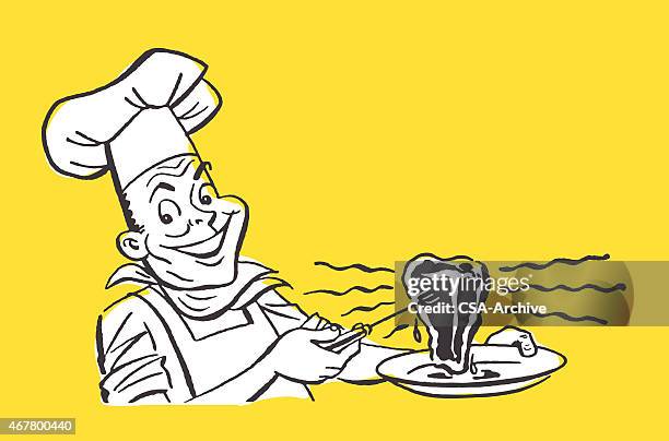 man stolz auf seine gegrillte steaks auf einer platte - steak plate stock-grafiken, -clipart, -cartoons und -symbole