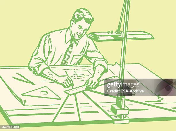 draftsman working at desk - architect desk stock illustrations