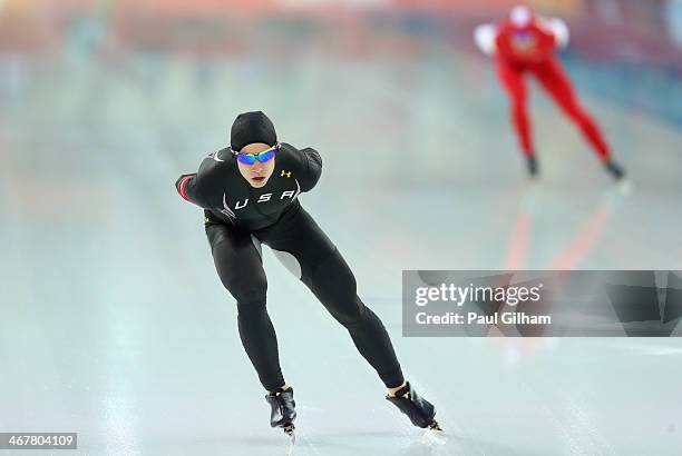 Patrick Meek of the United States competes during the Men's 5000m Speed Skating event during day 1 of the Sochi 2014 Winter Olympics at Adler Arena...