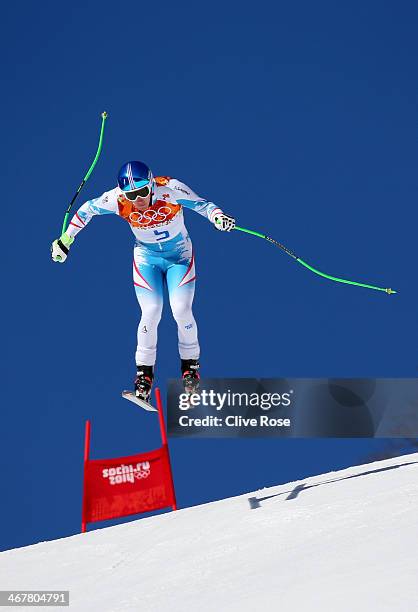 Otmar Striedinger of Austria skis during training for the Alpine Skiing Men's Downhill ahead of the Sochi 2014 Winter Olympics at Rosa Khutor Alpine...