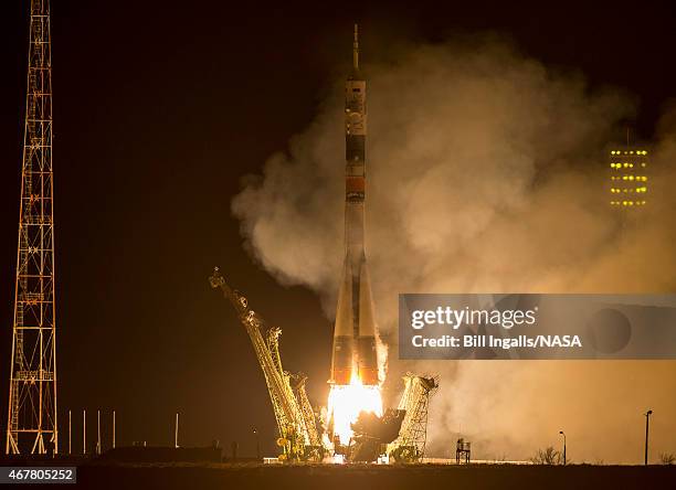 In this handout provided by NASA, The Soyuz TMA-16M spacecraft is seen as it launches to the International Space Station with Expedition 43 NASA...