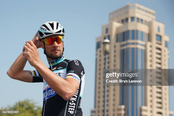 Winner Tom Boonen of Belgium and Omega Pharma-Quick Step prepares to train ahead of the 2014 Tour of Qatar on February 8, 2014 in Doha, Qatar. The 6...