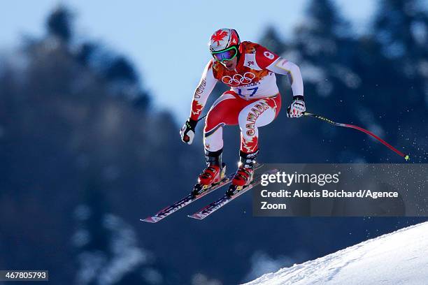 Erik Guay of Canada competes during the Alpine Skiing Women's and Men's Downhill Training at the Sochi 2014 Winter Olympic Games at Rosa Khutor...