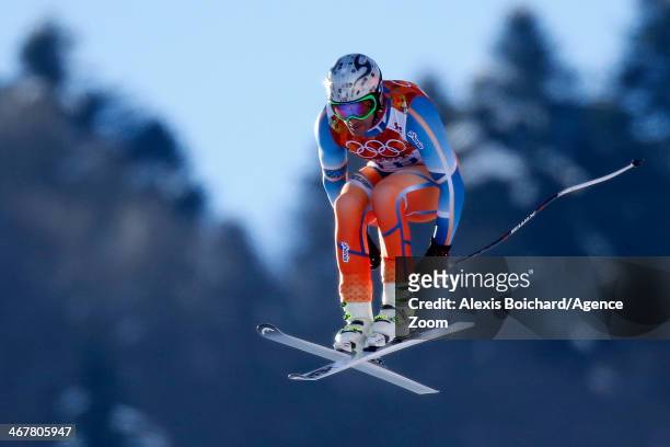 Aksel Lund Svindal of Norway takes 2nd place during the Alpine Skiing Women's and Men's Downhill Training at the Sochi 2014 Winter Olympic Games at...