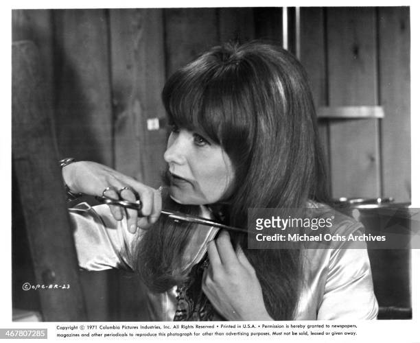 Actress Jennie Linden on set of the movie "A Severed Head ", circa 1970.