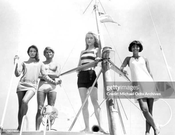 Actors Rosemary Dexter, Doris Kunstmann, Bernard De Vries and Laura Troschel on set of the movie "The Sex of Angels", circa 1968.