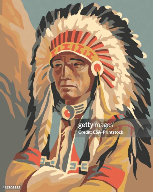 porträt eines indian chief - headdress stock-grafiken, -clipart, -cartoons und -symbole