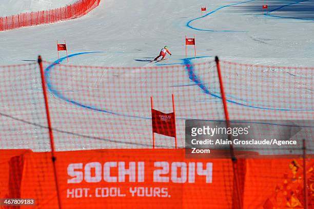 Christoffer Faarup of Denmark competes during the Alpine Skiing Women's and Men's Downhill Training at the Sochi 2014 Winter Olympic Games at Rosa...