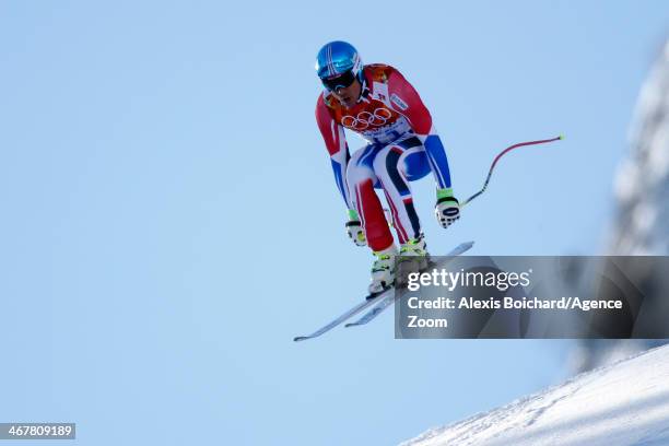 Johan Clarey of France competes during the Alpine Skiing Women's and Men's Downhill Training at the Sochi 2014 Winter Olympic Games at Rosa Khutor...