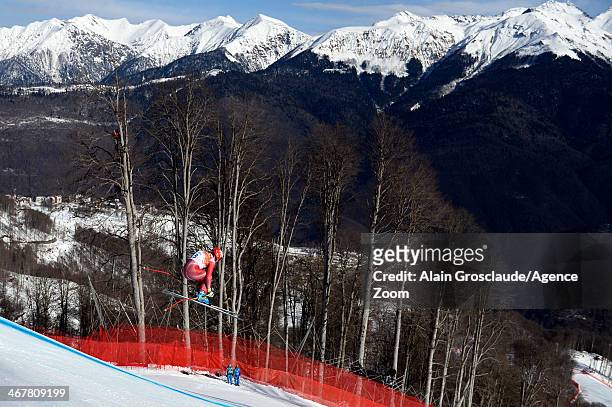Didier Defago of Switzerland competes during the Alpine Skiing Women's and Men's Downhill Training at the Sochi 2014 Winter Olympic Games at Rosa...