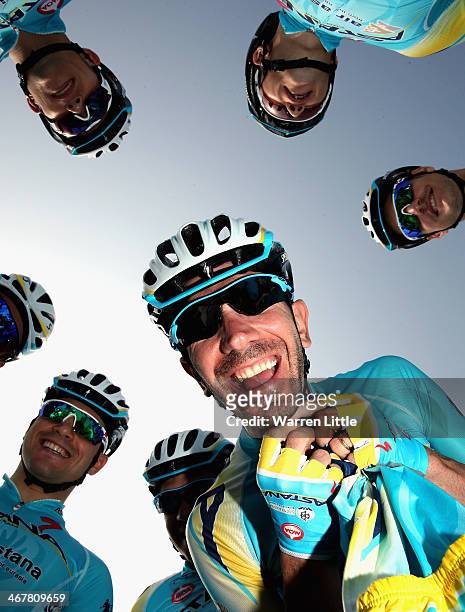 Vincenzo Nibali of Italy and Astana Pro Team poses for a picture with his team mates ahead of stage four of the 2014 Dubai Tour on February 8, 2014...
