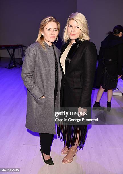 Elisha Cuthbert and Lee-Ann Cuthbert attend World MasterCard Fashion Week Fall 2015 Collections Day 4 at David Pecaut Square on March 26, 2015 in...