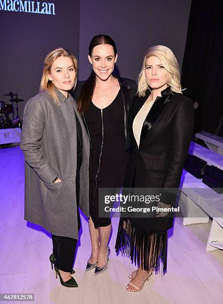 Elisha Cuthbert, Tessa Virtue and Lee-Ann Cuthbert attend World MasterCard Fashion Week Fall 2015 Collections Day 4 at David Pecaut Square on March...