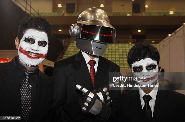 People enjoy during a second day of the 4th Annual Indian Comic Con 2014 at Thayagaraj Stadium on February 8, 2014 in New Delhi, India. The mega...